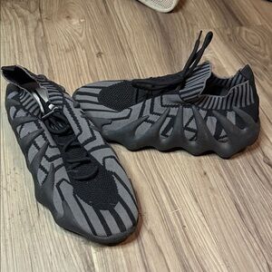 Black and Gray Athletic Knit Slip-On Sneakers